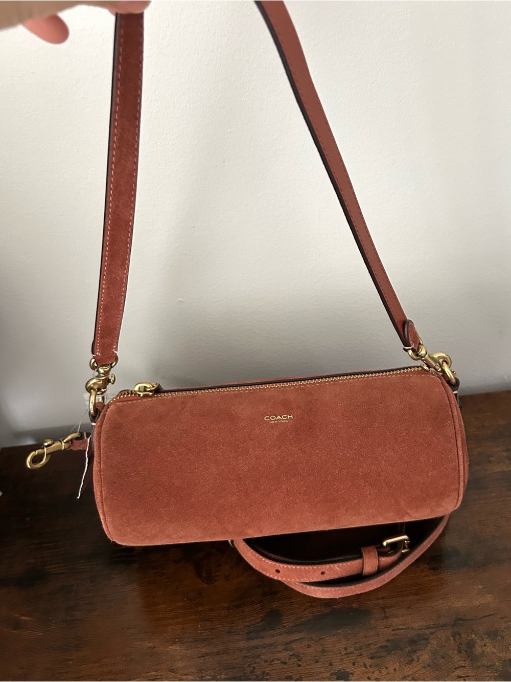 Coach Barrel Small Suede Slim Shoulder Bag